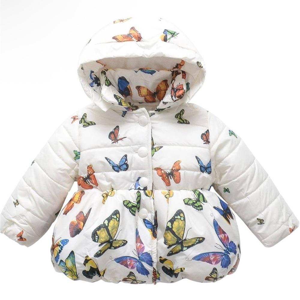 Colorful Butterfly Print Puffer Jacket
